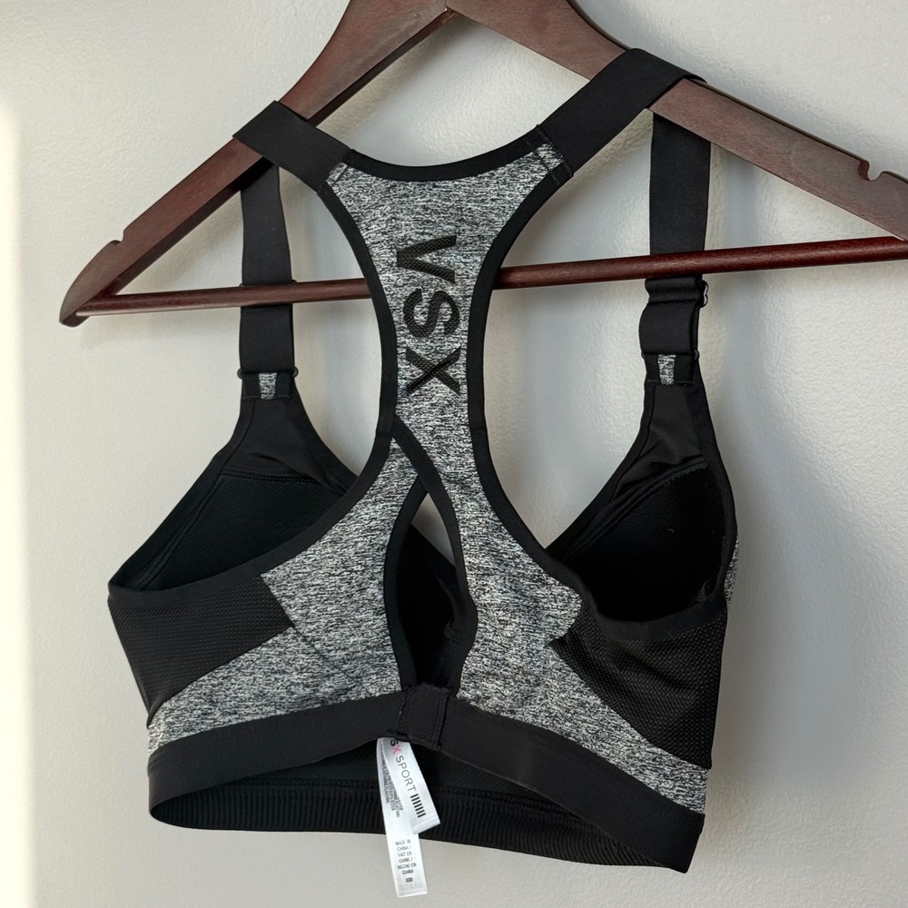 Victoria's Secret VSX Sport Bra 32D Grey Heather Racerback High Impact Workout - Picture 8 of 15